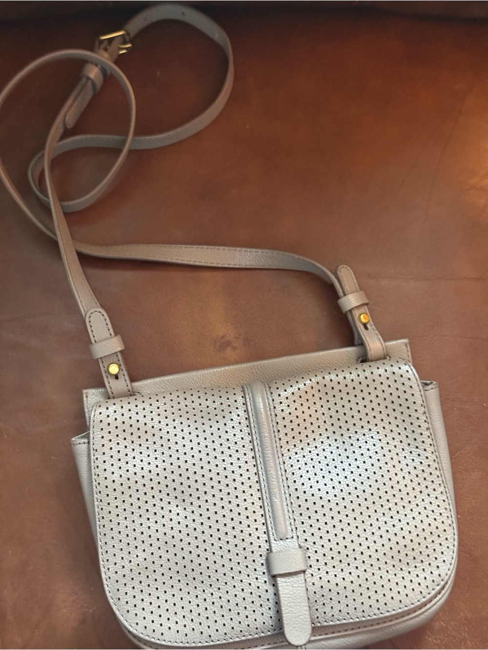 Fossil Harper Small Perforated Leather Crossbody Bag - Grey